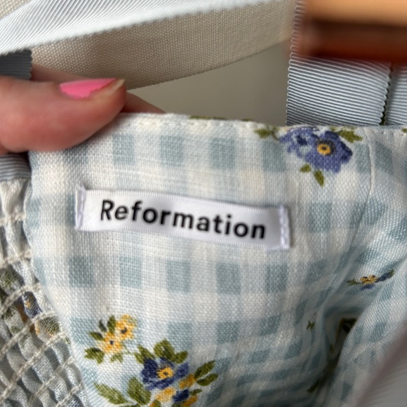 Reformation Linen Blue Gingham Floral Top - Picture 3 of 3